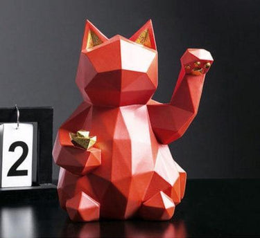 Lucky Cat Geometric Figurine Figurines KittyNook Red (Small)